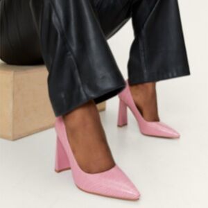 Nasty Gal Pink Faux Croc Effect Court Heels